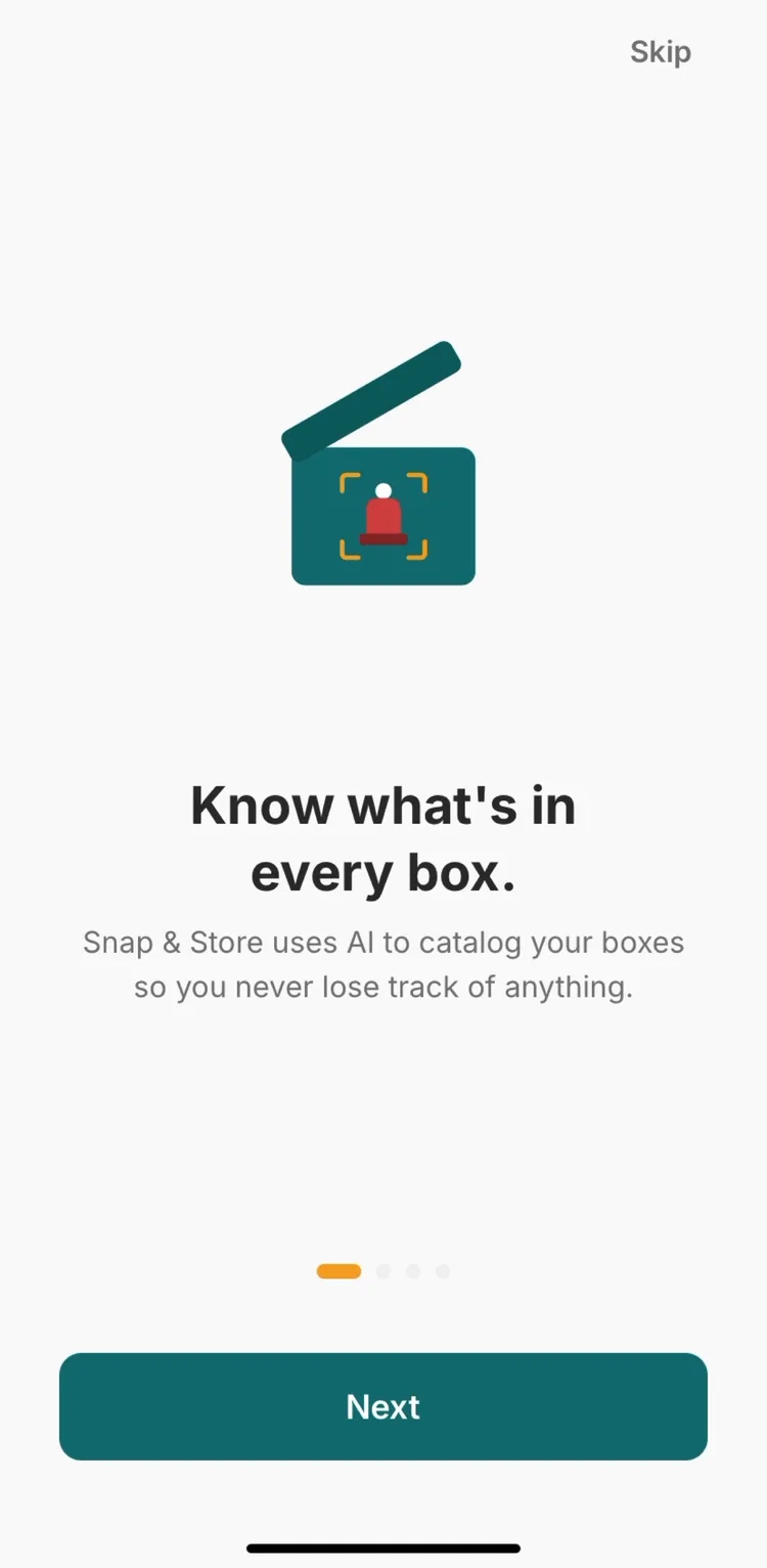 Snap & Store onboarding: know what's in every box